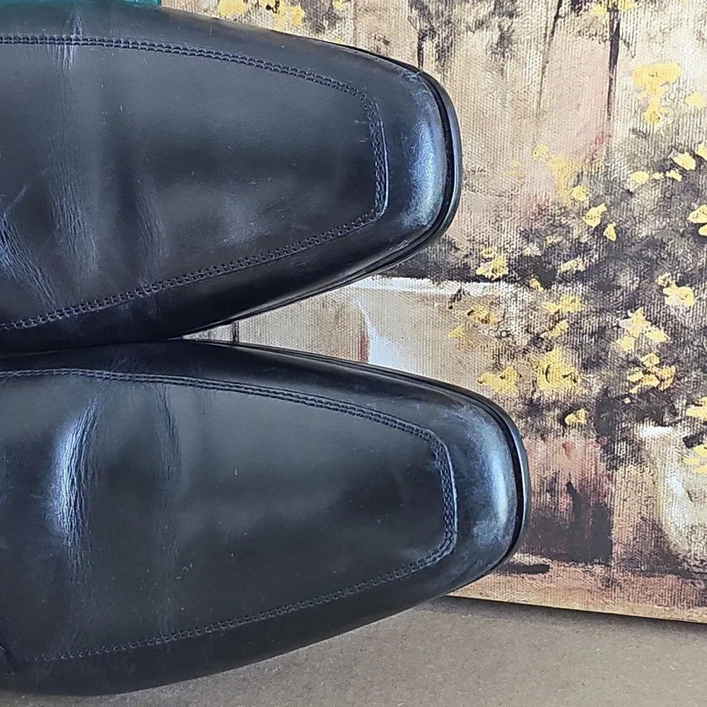 SANTONI Mens 11.5 Black Apron Toe  Dress Derby Oxfords Italy